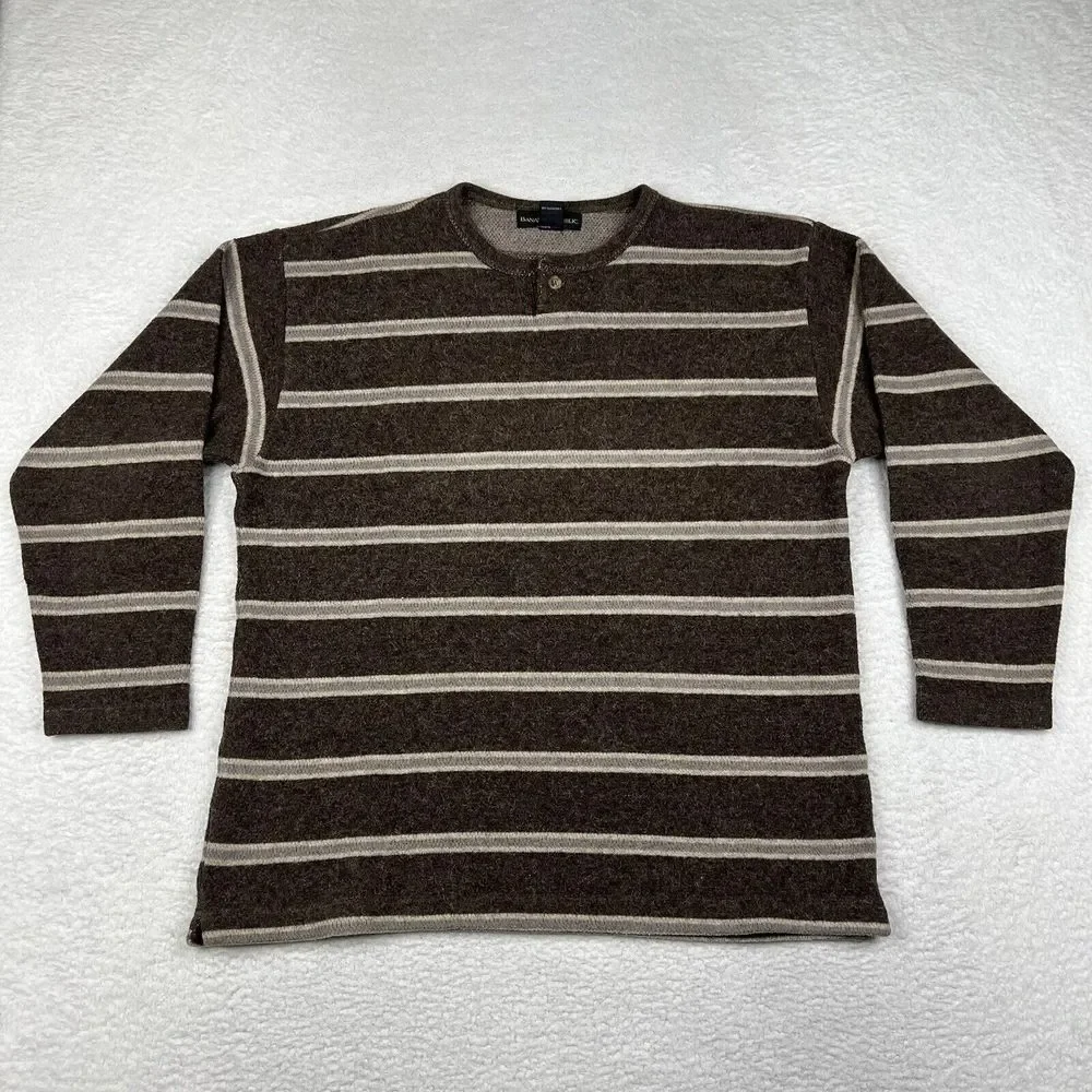 Banana Republic‎ Sweater Mens Medium Brown Striped Alpaca Wool Blend Pullover